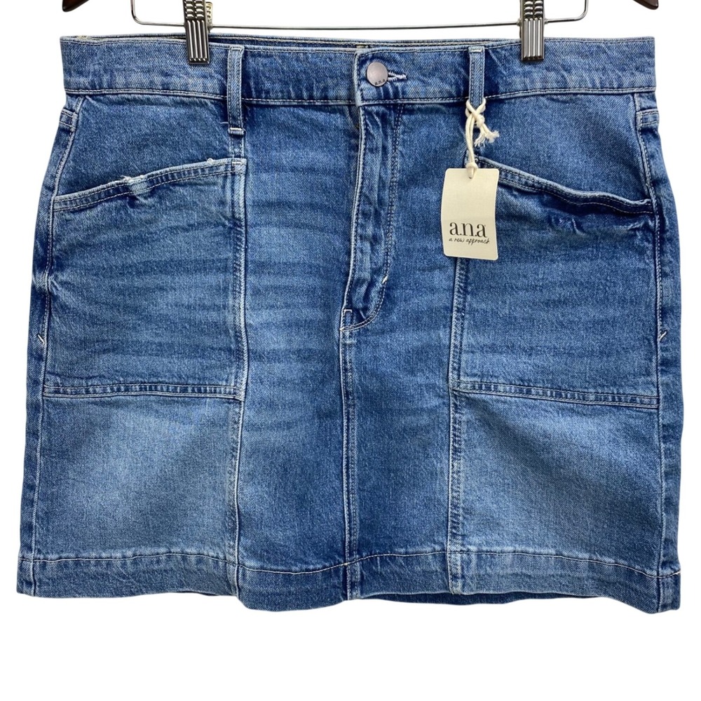 ANA A New Approach Women's Denim Skirt Size 14 Medium Wash High Rise Pockets NWT